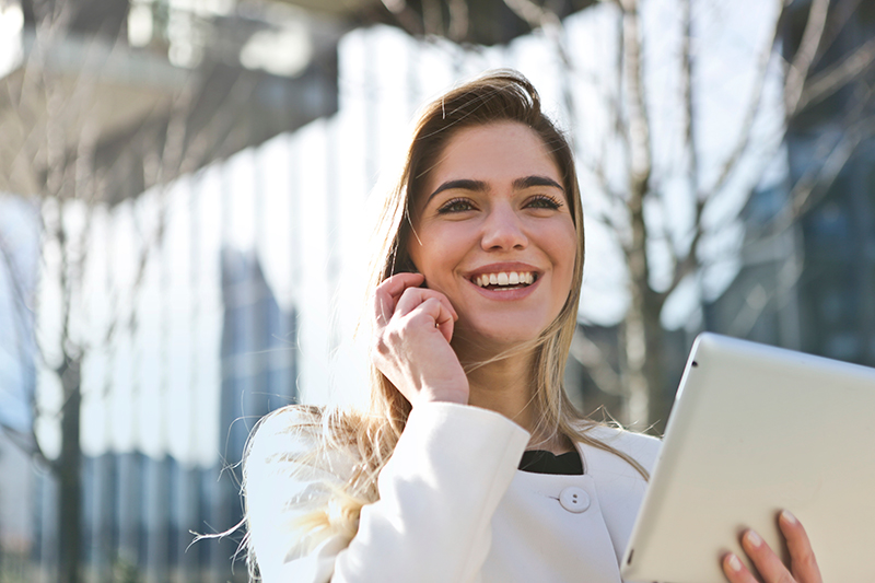 Salesgirl talking over a call